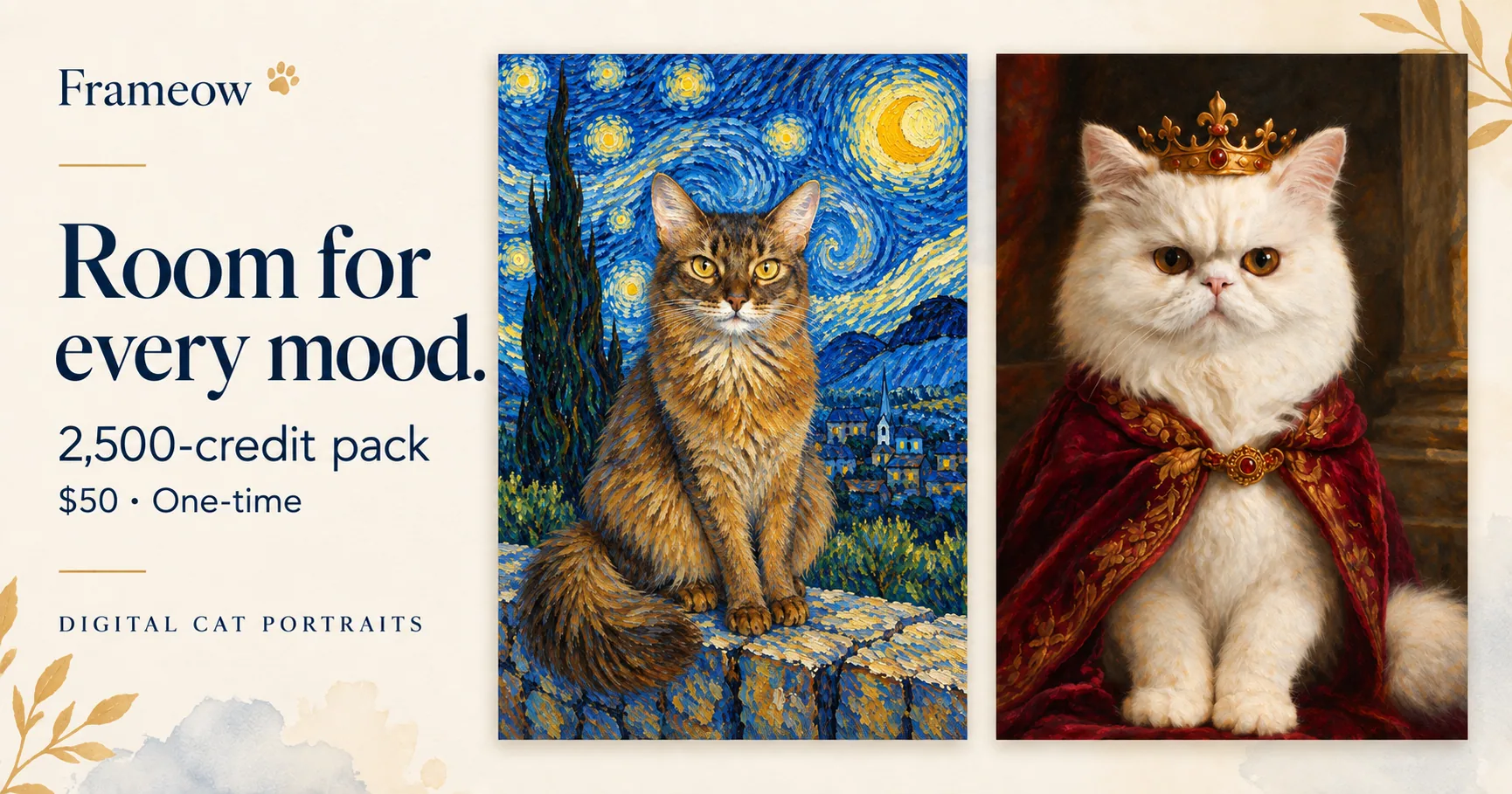 Digital cat portrait examples for the credit pack