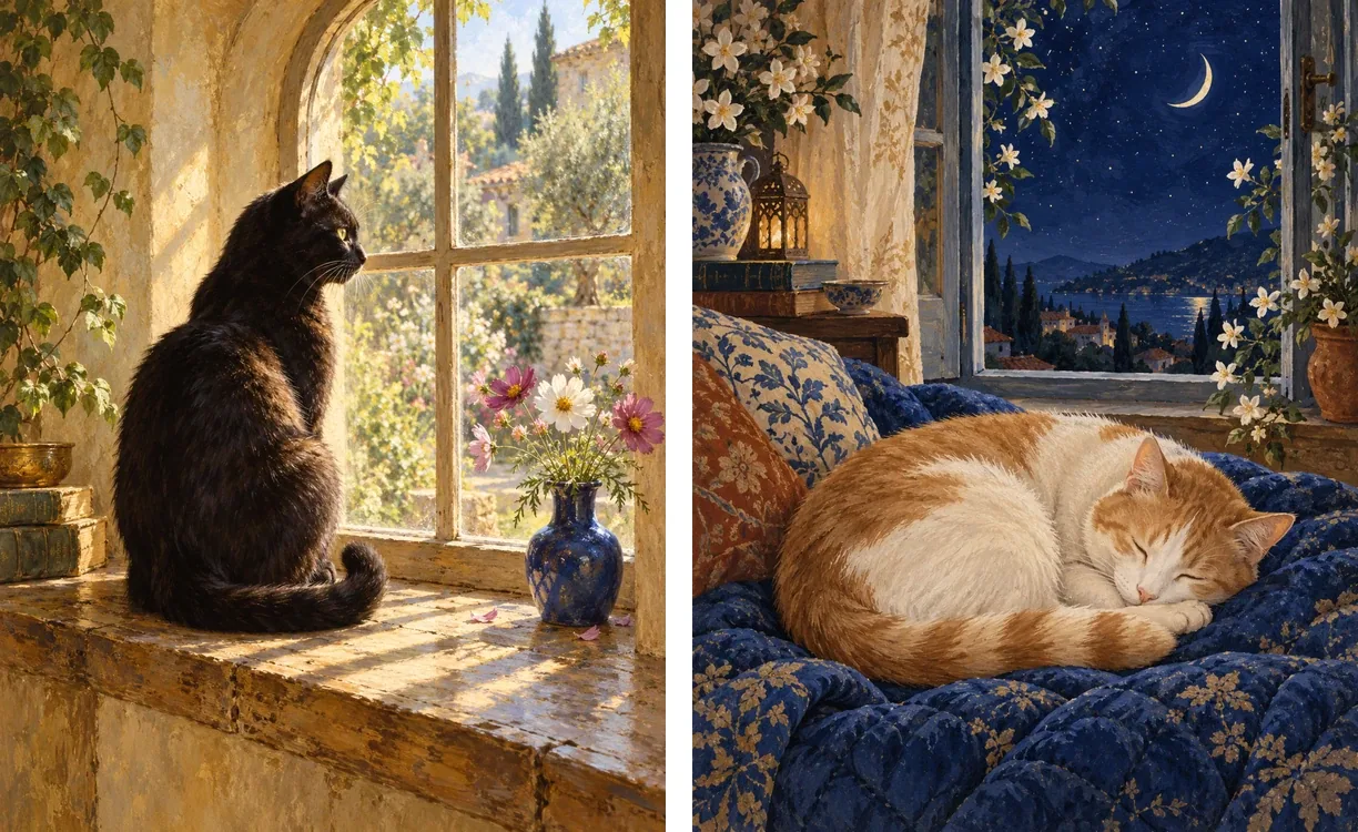 The actual downloadable Window Cat and Moon Cat artworks.