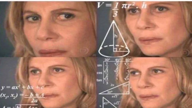 Confused Math Lady reaction collage with a puzzled woman and mathematical diagrams.