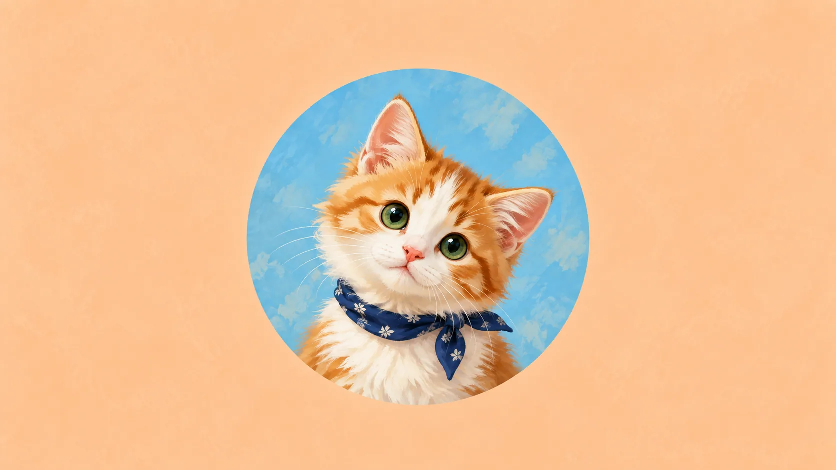 Cat PFP Ideas: Original Images and Profile Crops A green-eyed ginger kitten with a navy neckerchief against peach and sky blue