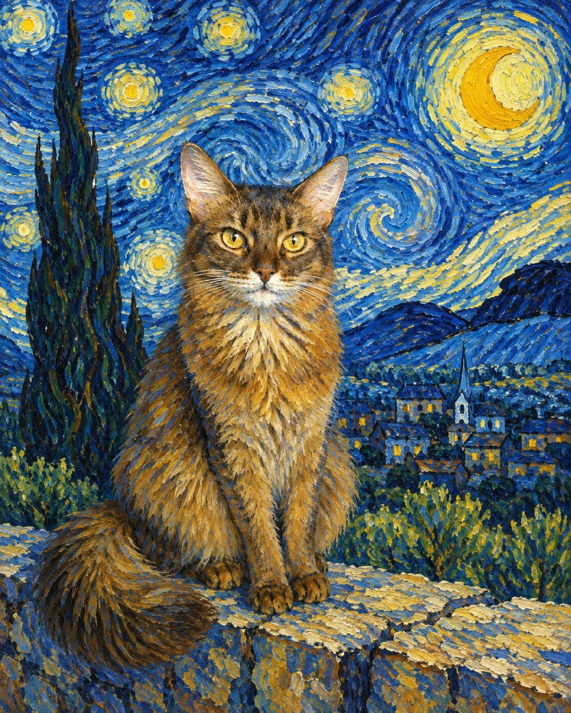 Starry Night cat portrait